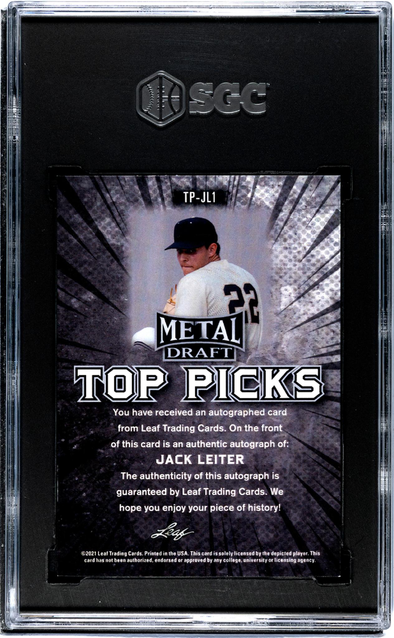 2021 Leaf Metal Draft #TP-JL1 Jack Leiter Top Picks Auto. Silver Mojo SGC 9.5