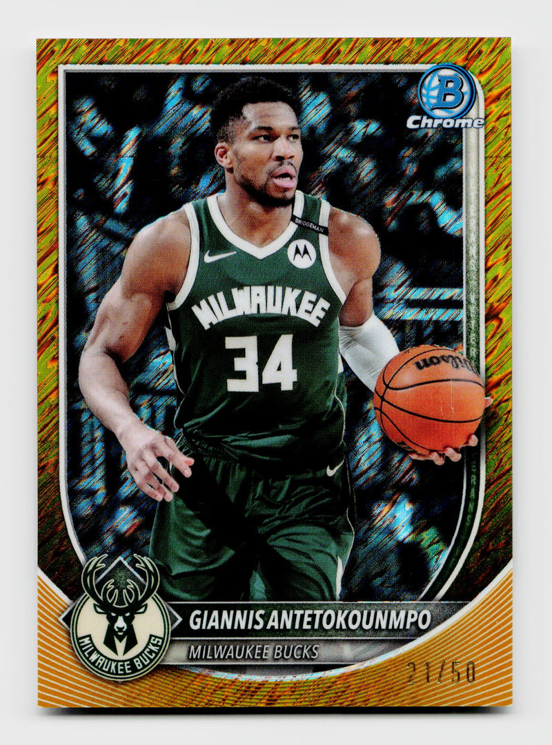 2025 Bowman Chrome Giannis Antetokounmpo #BCV-80 Gold Shimmer Refractor /50