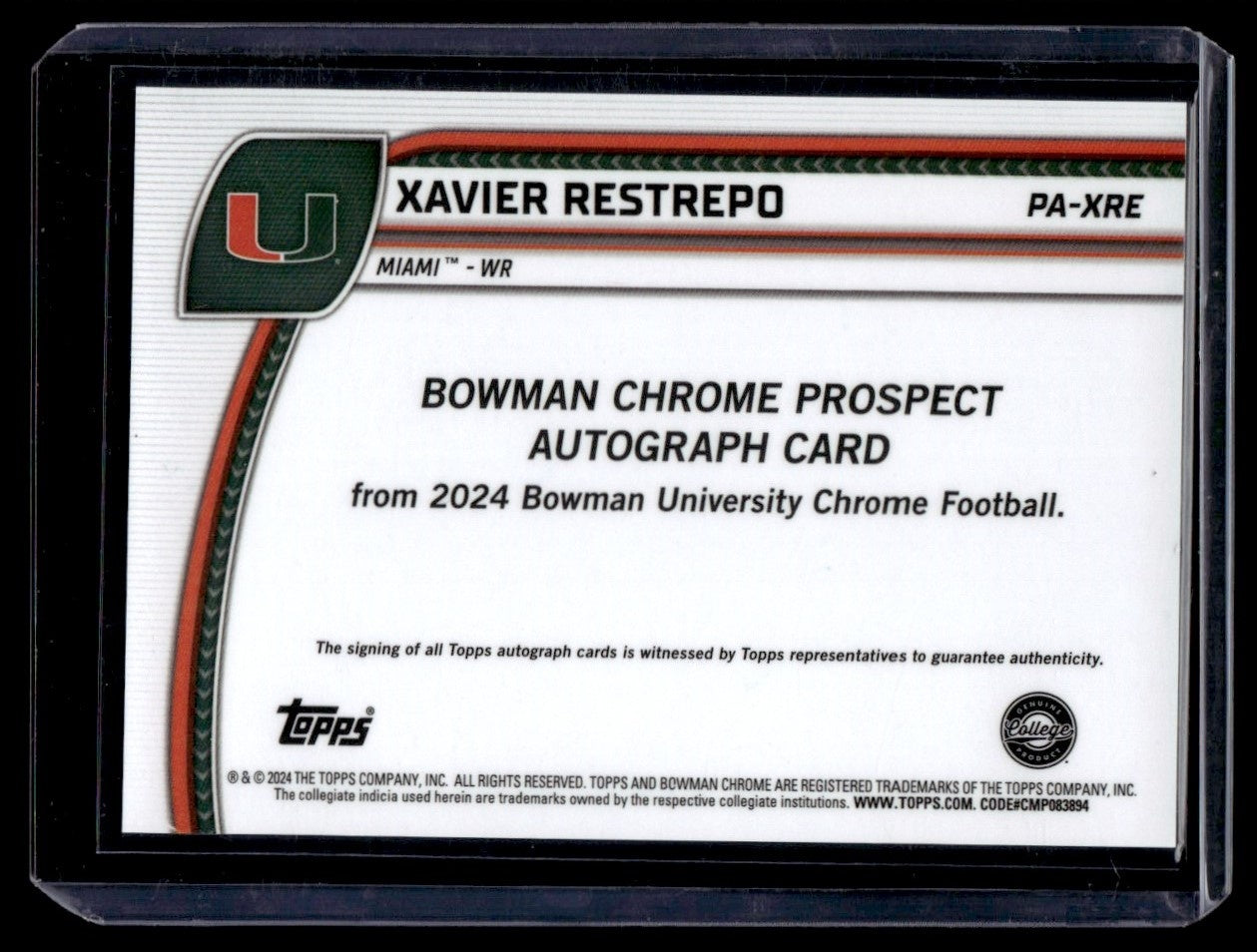 2024 Topps Bowman U Chrome Prospect Auto Xavier Restrepo #PA-XRE Auto