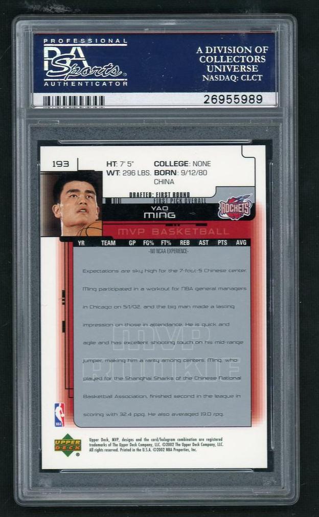 2002 Upper Deck MVP Yao Ming #193 PSA 10