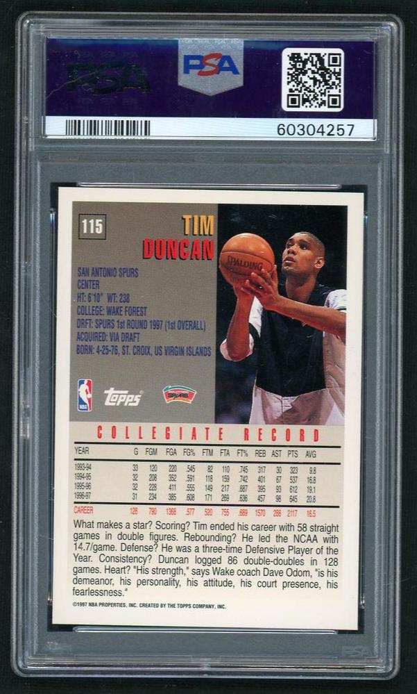 1997 Topps Tim Duncan #115 PSA 9