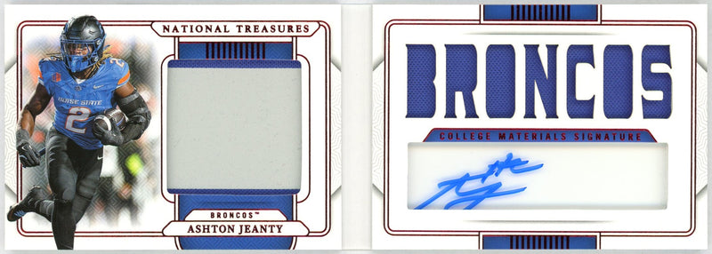 2025 Panini National Treasures Collegiate Ashton Jeanty College Materials Signature Auto Jersey Patch Booklet #CMSB-AJY SSP /11