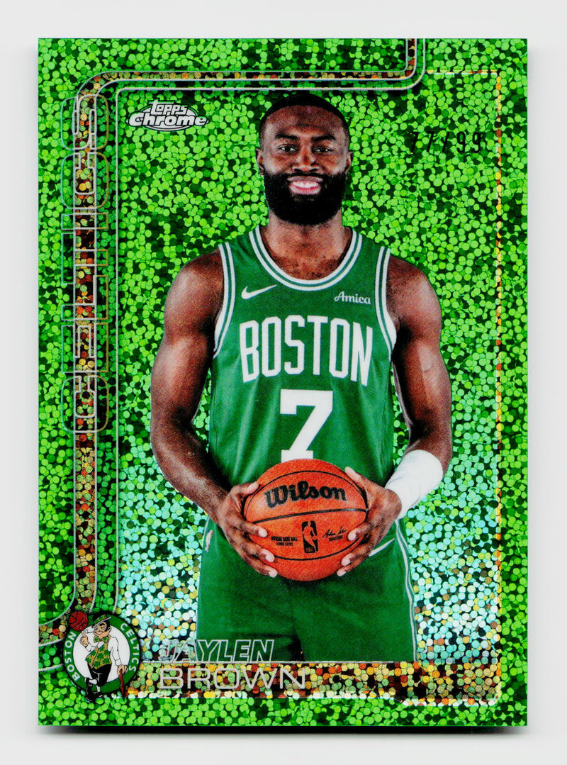 2025-26 Topps Chrome Update Jaylen Brown #9 Green Speckle Refractor Image Variation SP /99