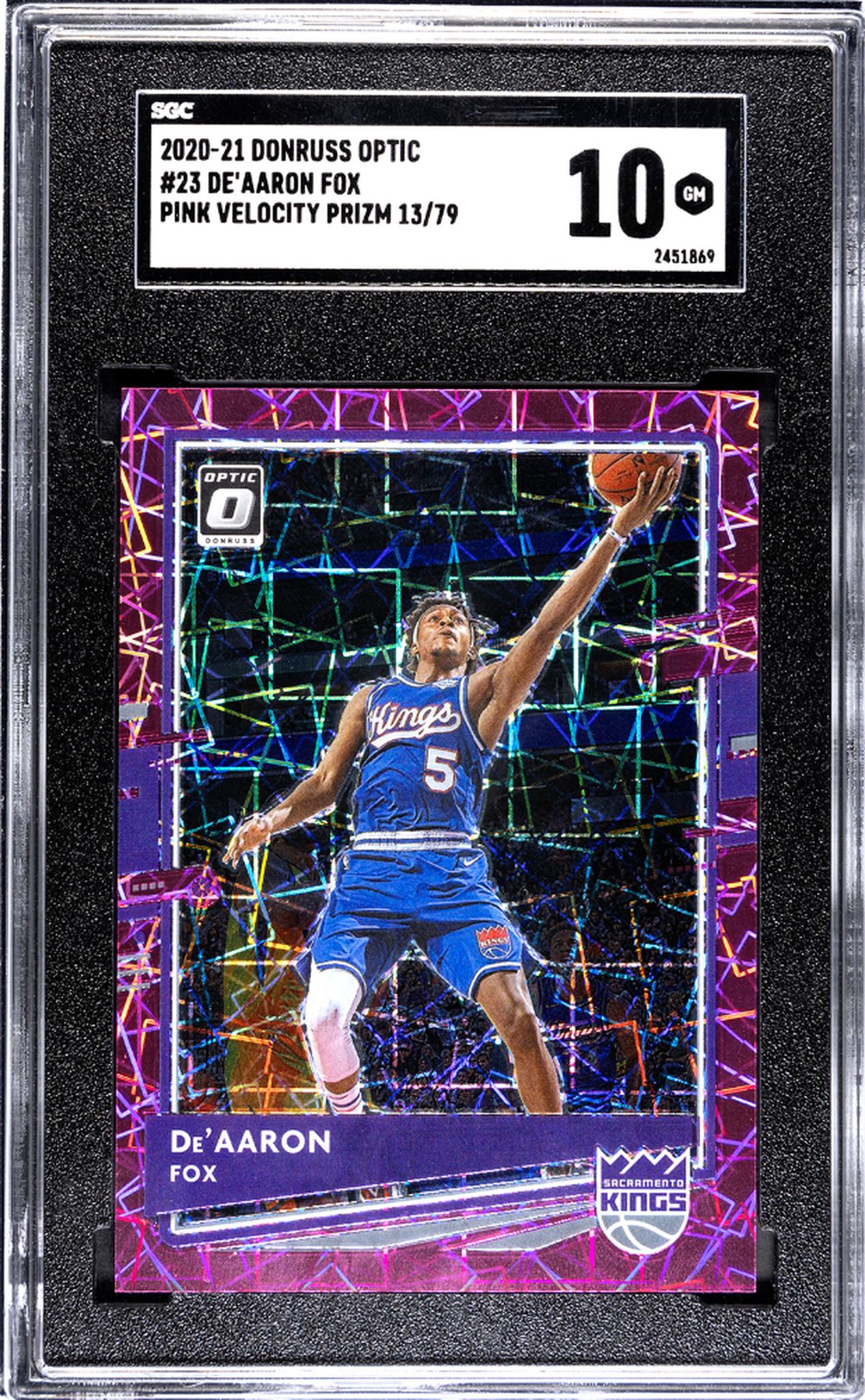 2020-21 Donruss Optic #23 De'Aaron Fox Pink Velocity Prizm 13/79 SGC 10