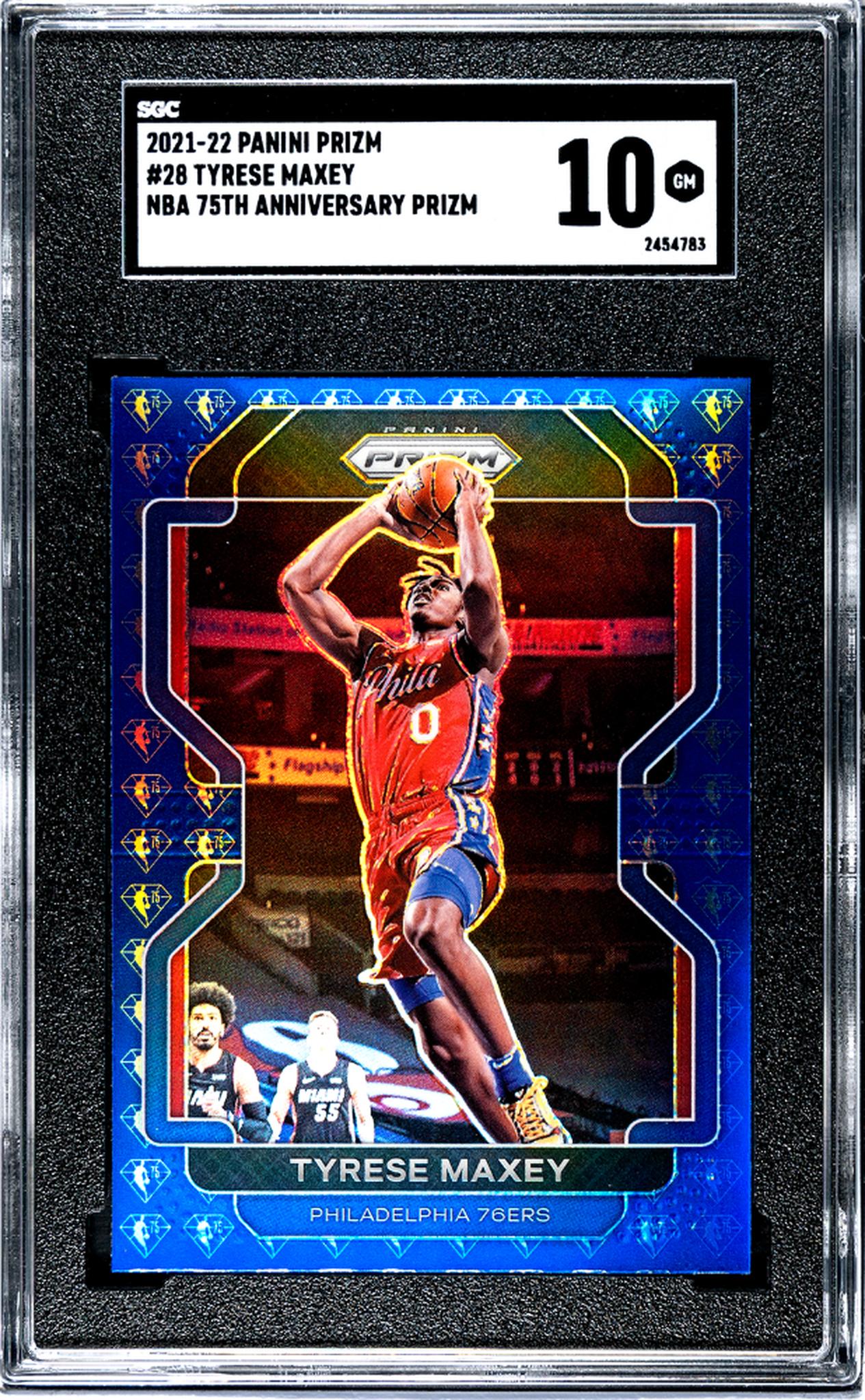 2021-22 Panini Prizm #28 Tyrese Maxey NBA 75th Anniversary Prizm SGC 10