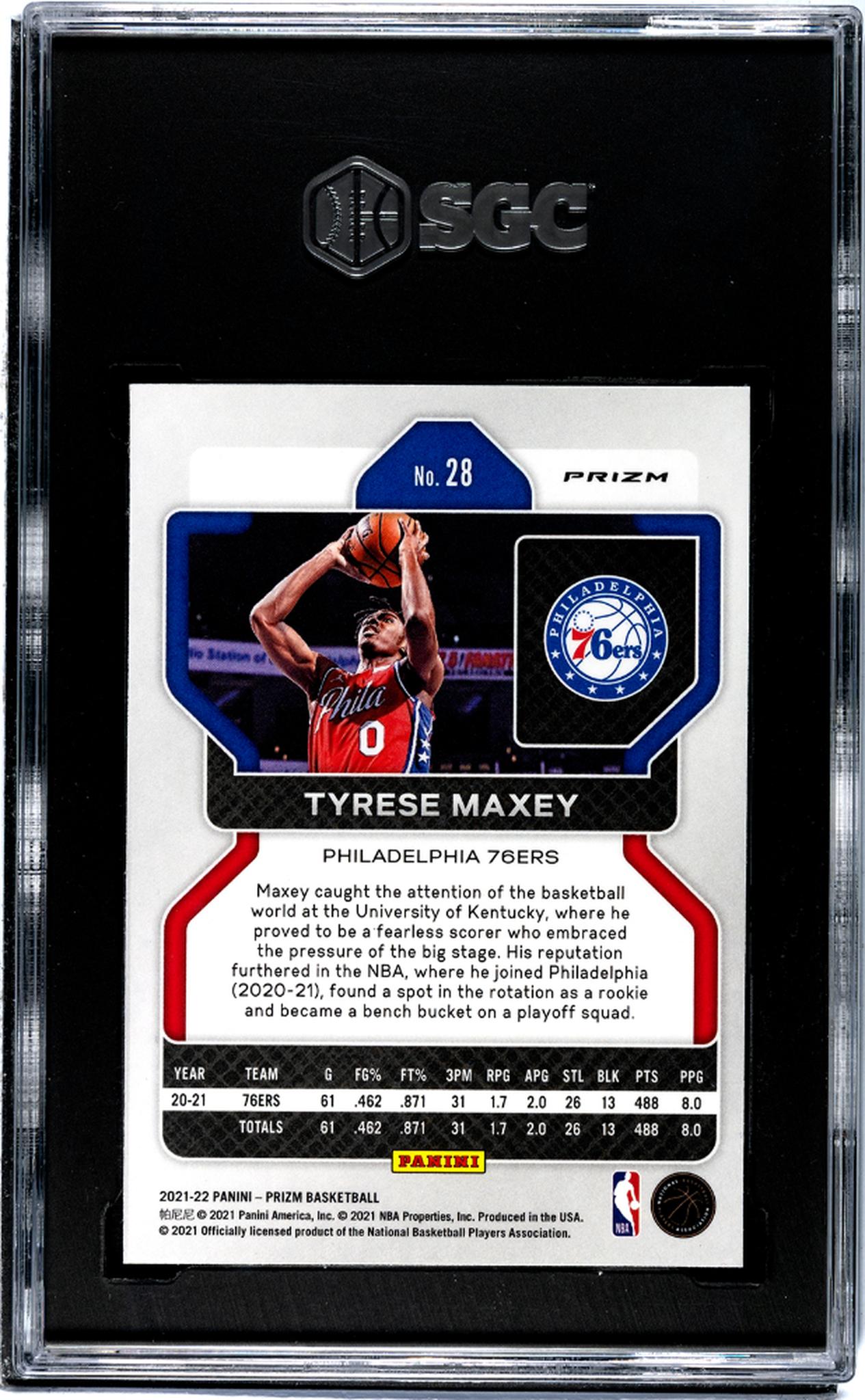 2021-22 Panini Prizm #28 Tyrese Maxey NBA 75th Anniversary Prizm SGC 10