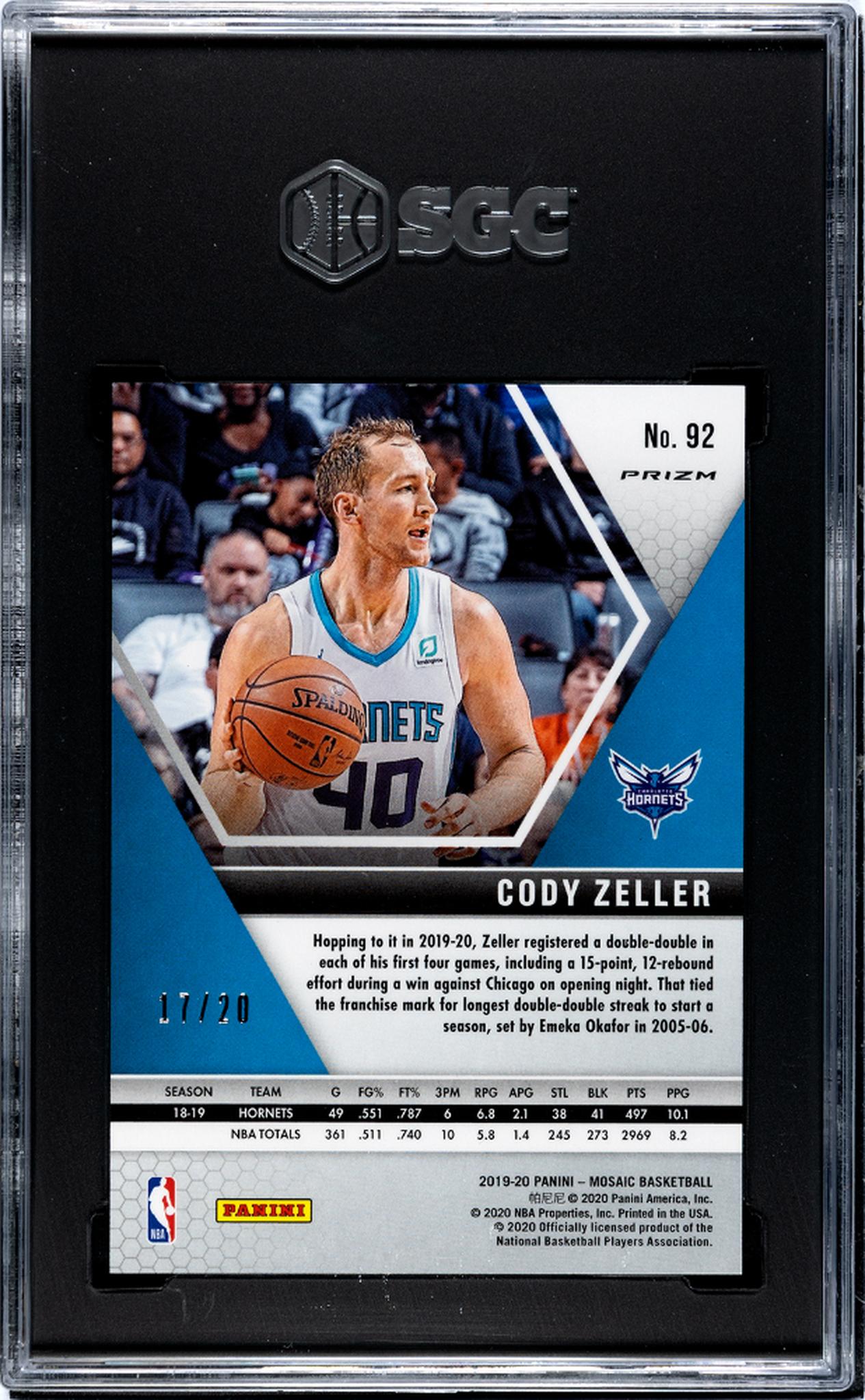 2019 Panini Mosaic #92 Cody Zeller Pink /20 SGC 9