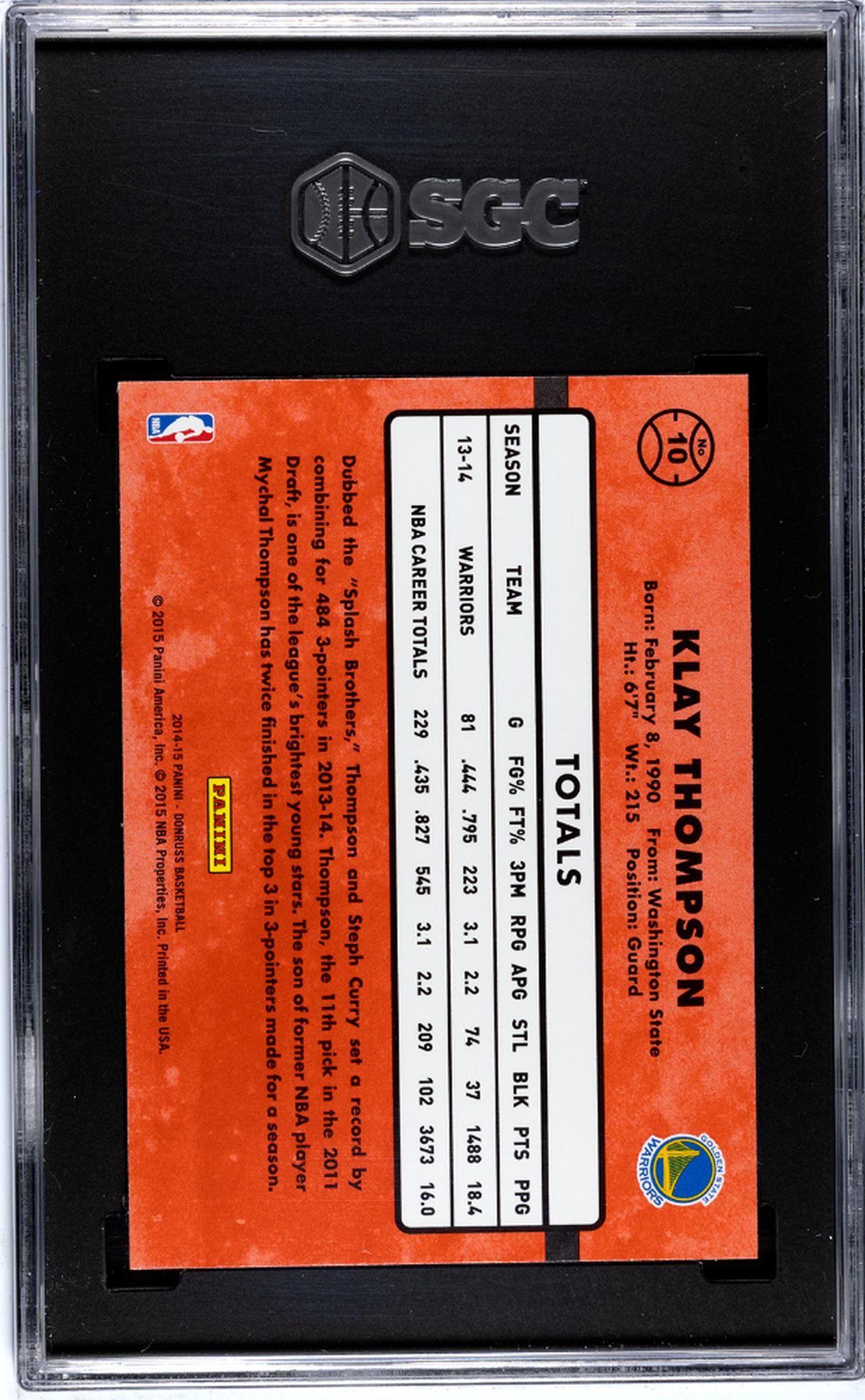 2014-15 Panini Donruss Swirlorama Klay Thompson #10 SGC 10
