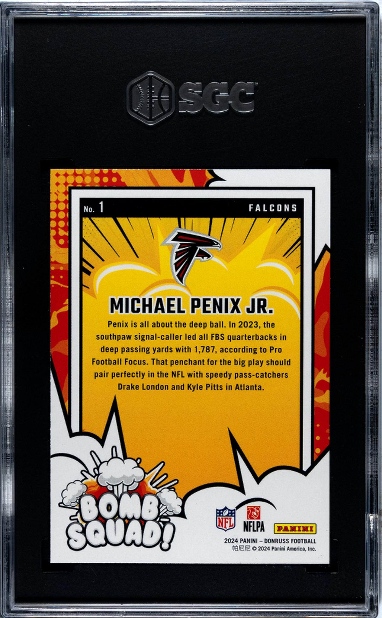 2024 Donruss #1 Michael Penix Jr. Bomb Squad! SGC 10