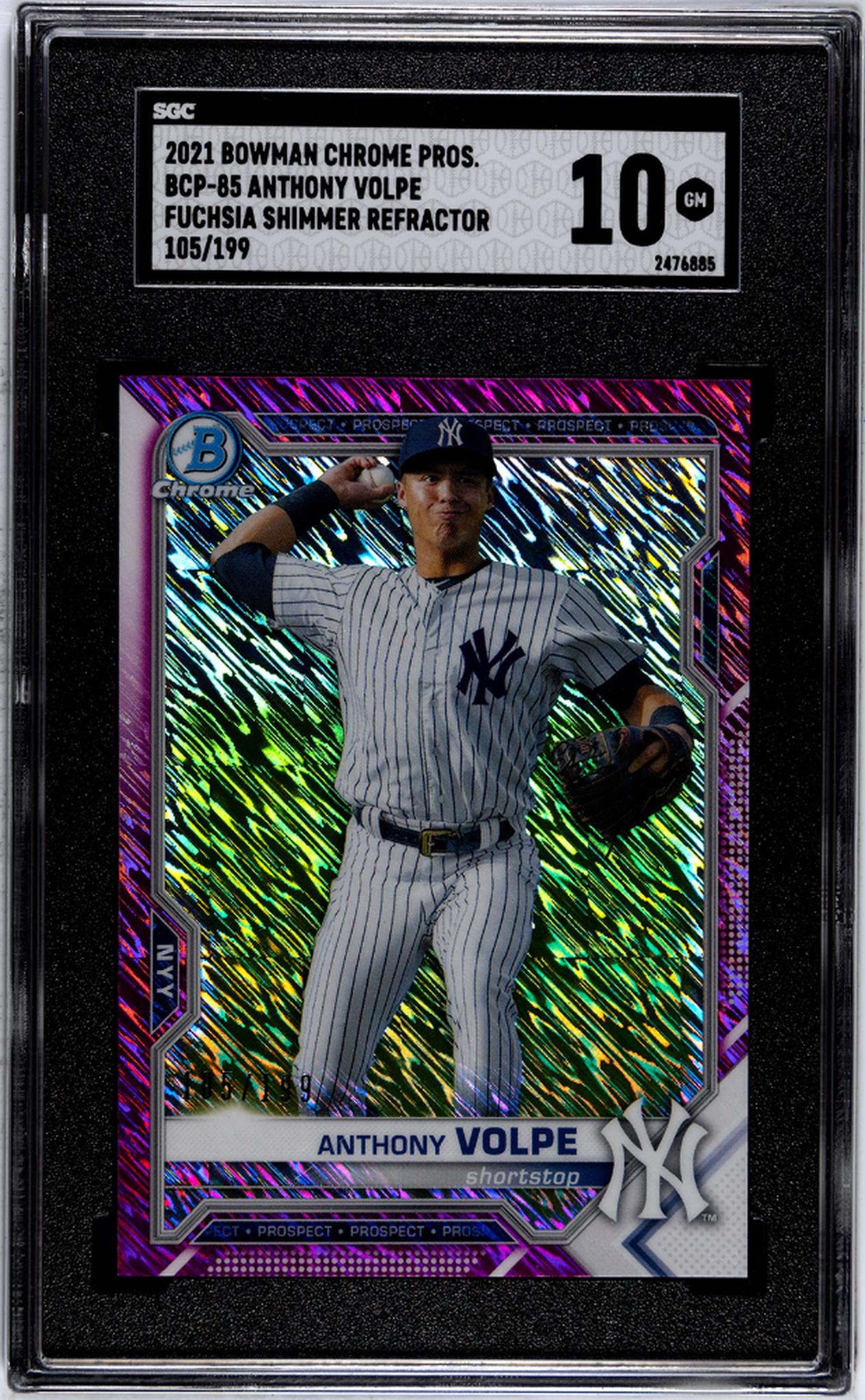 2021 Bowman Chrome Fuchsia Shimmer Refractor Anthony Volpe #BCP-85 /199 SGC 10
