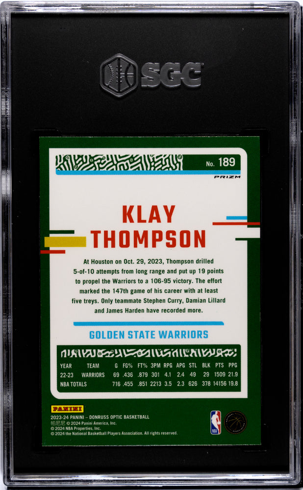 2023-24 Donruss Optic #189 Klay Thompson Pink Hyper Prizm SGC 9.5