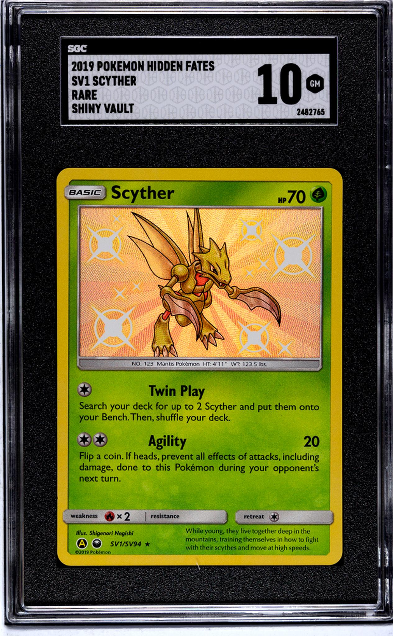 2019 Pokemon Hidden Fates Scyther Shiny Vault #SV1/SV94 SGC 10