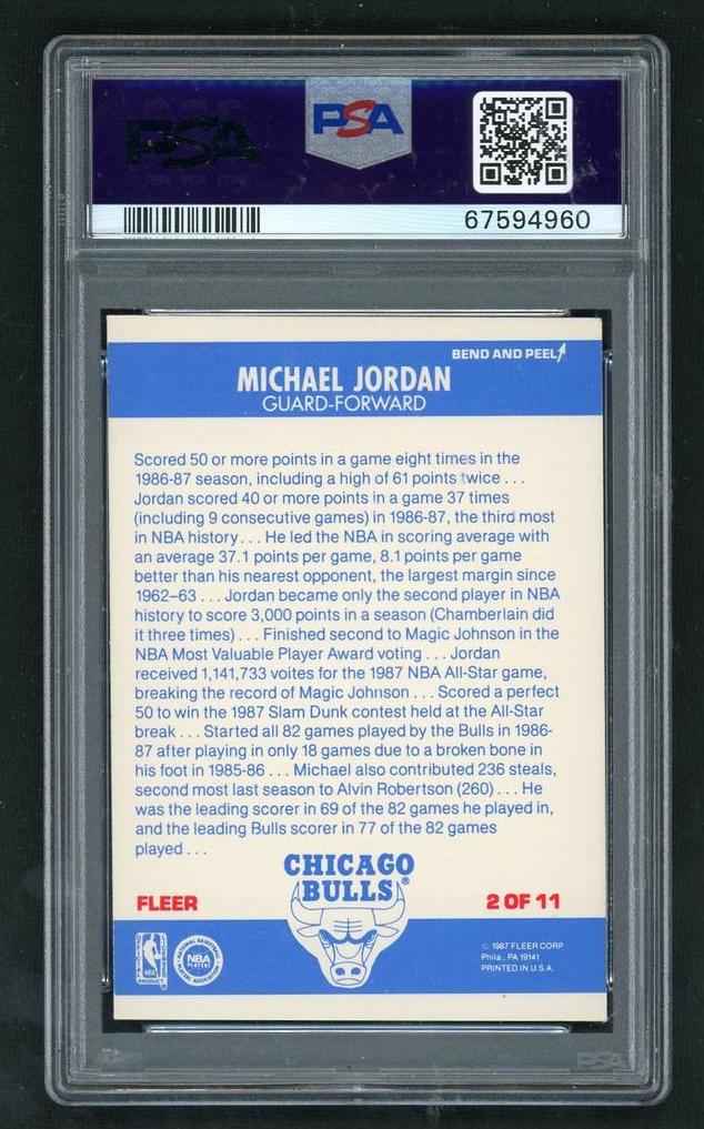 1987 Fleer Stickers Michael Jordan #2 PSA 6