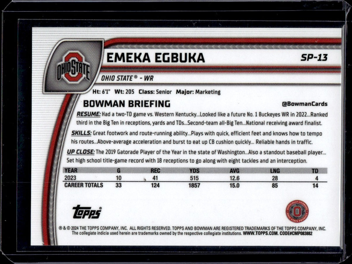 2024 Bowman Chrome #SP-13 Emeka Egbuka Ohio State