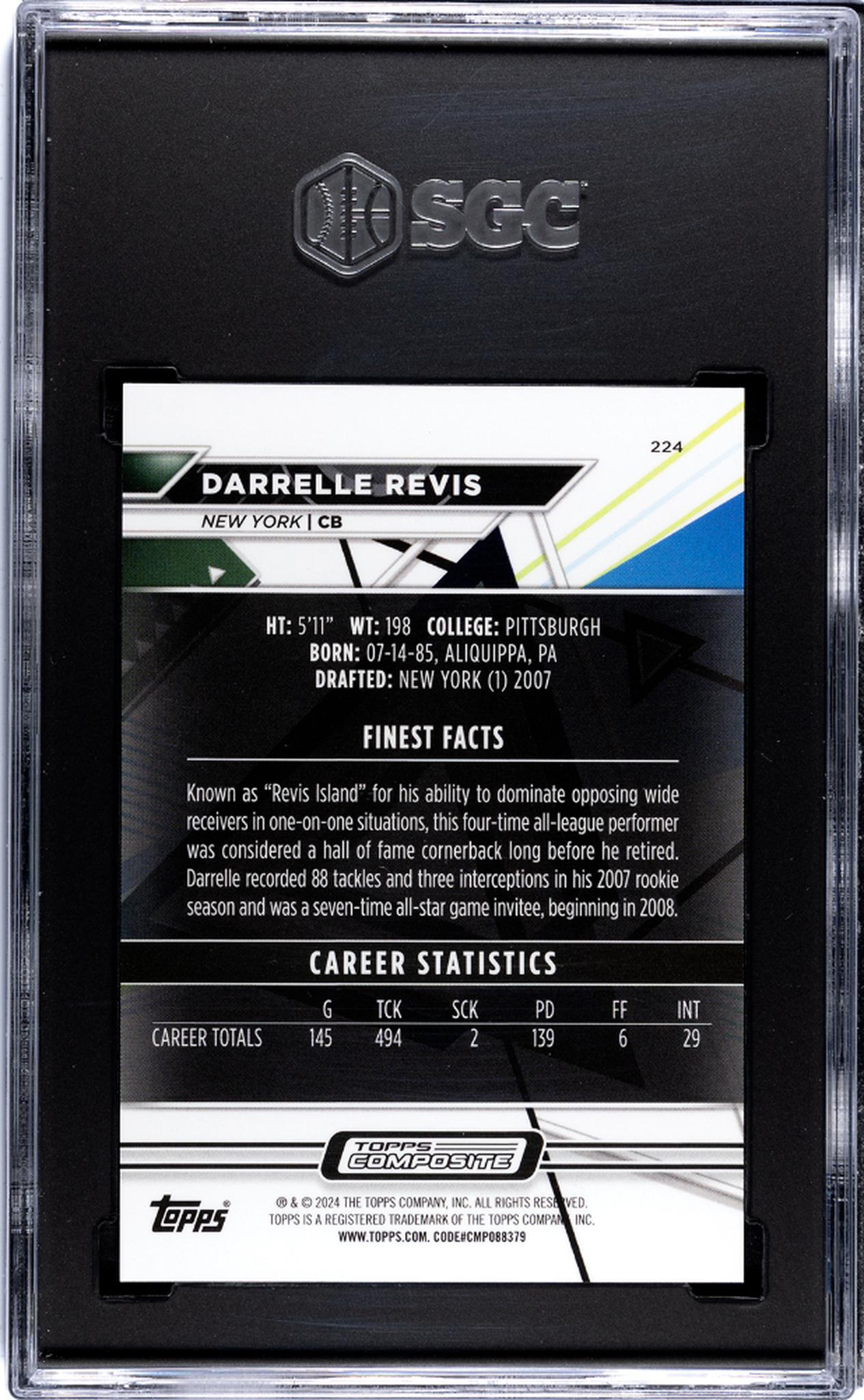 2023 Topps Composite #224 Darrelle Revis Finest Purple Refractor /200 SGC 10