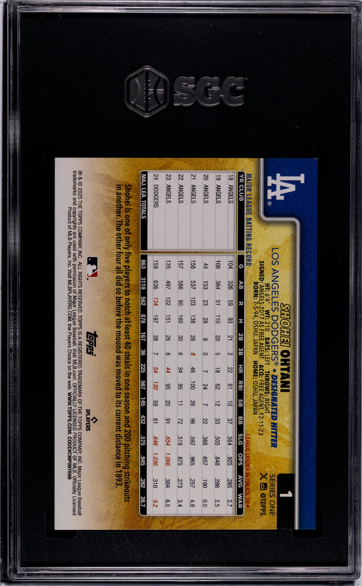 2025 Topps Series 1 Golden Mirror Variation Shohei Ohtani #1 SSP SGC 9.5