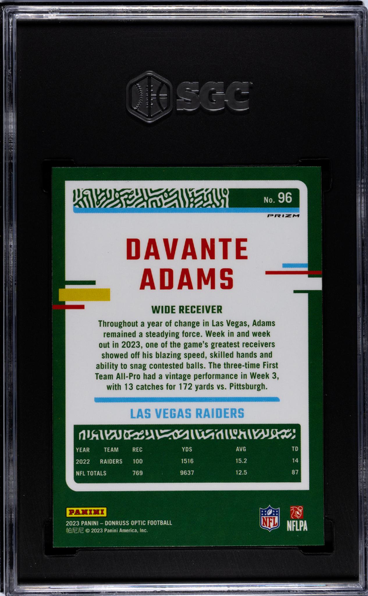 2023 Panini Donruss Optic #96 Davante Adams Fire Prizm Emoji SGC 9.5