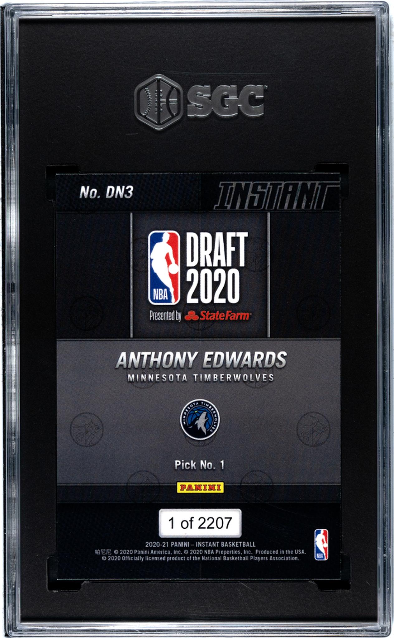 2020-21 Panini Instant Draft Night 2020 Anthony Edwards #DN3 RC SGC 9.5