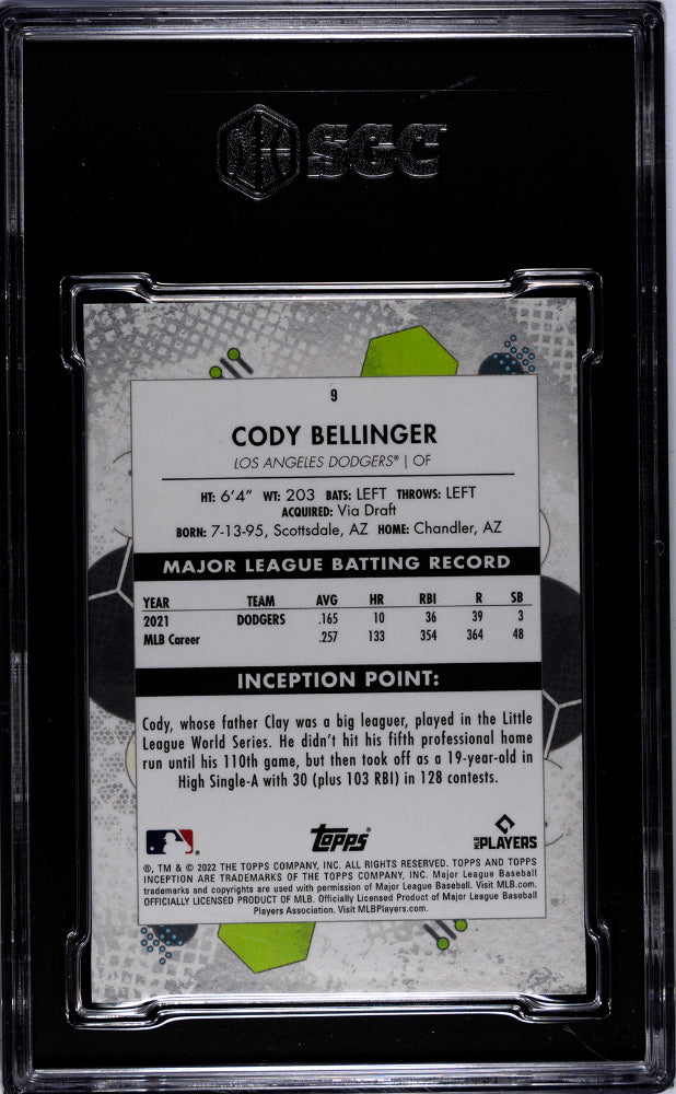 2022 Topps Inception Orange Cody Bellinger #9 /50 SGC 10
