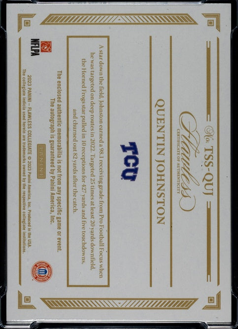 2023 Flawless Quentin Johnston Team Slogan Sig /15 SGC 8.5