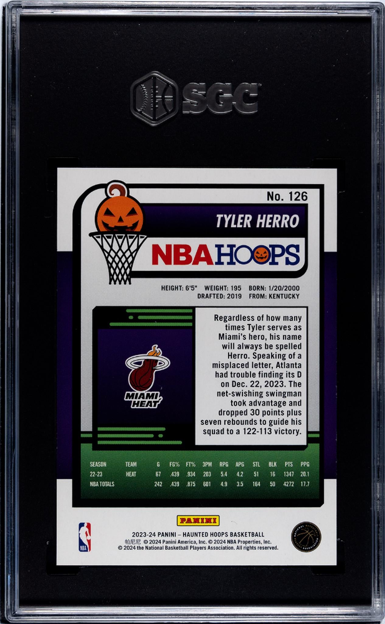 2023-24 Panini Haunted Hoops #126 Tyler Herro Orange SGC 10
