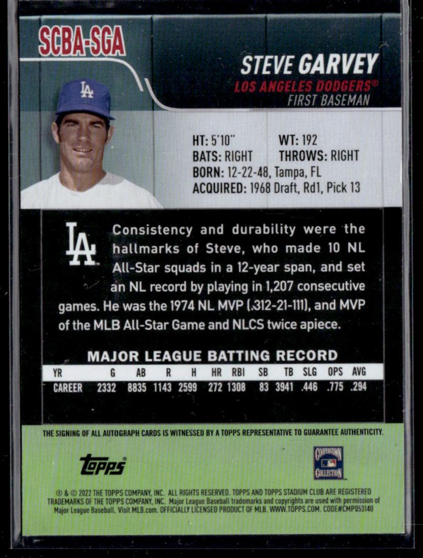 2022 Topps Stadium Club Steve Garvey Los Angeles Dodgers Auto