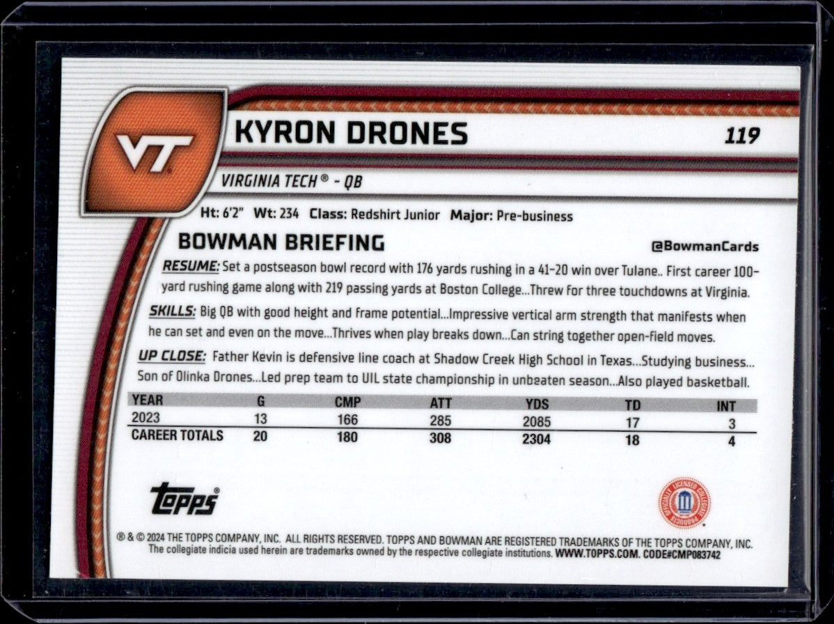 2024 Bowman Chrome #119 Kyron Drones /399 Virginia Tech