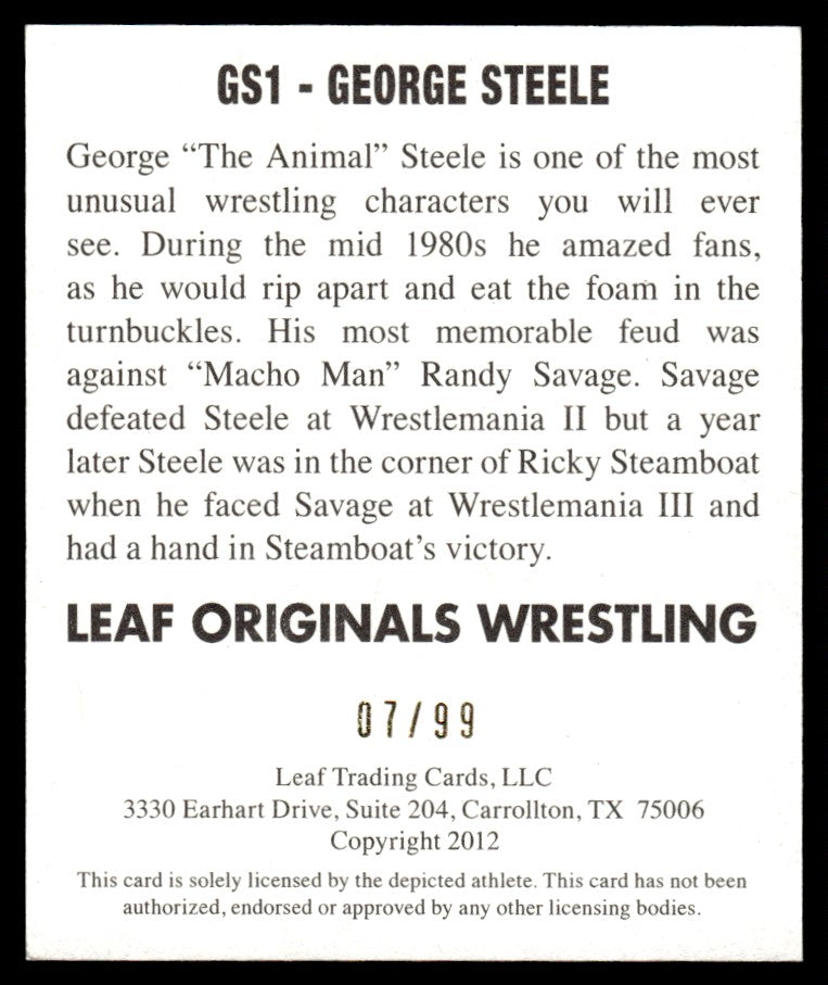 2012 Leaf Originals GS1 George Steele Leaf Originals Wrestling /99 Auto