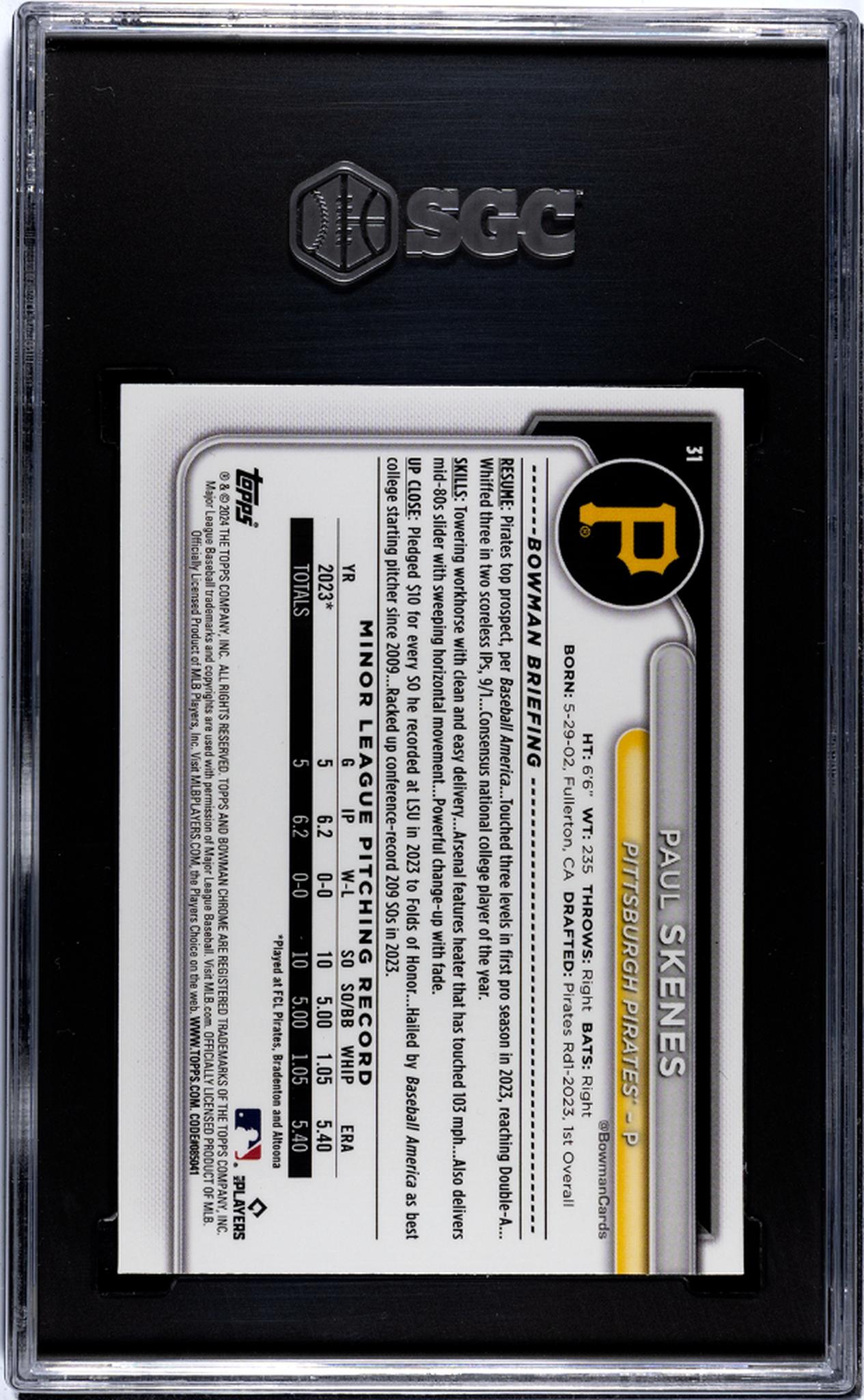 2024 Bowman Chrome #31 Paul Skenes SGC 9.5