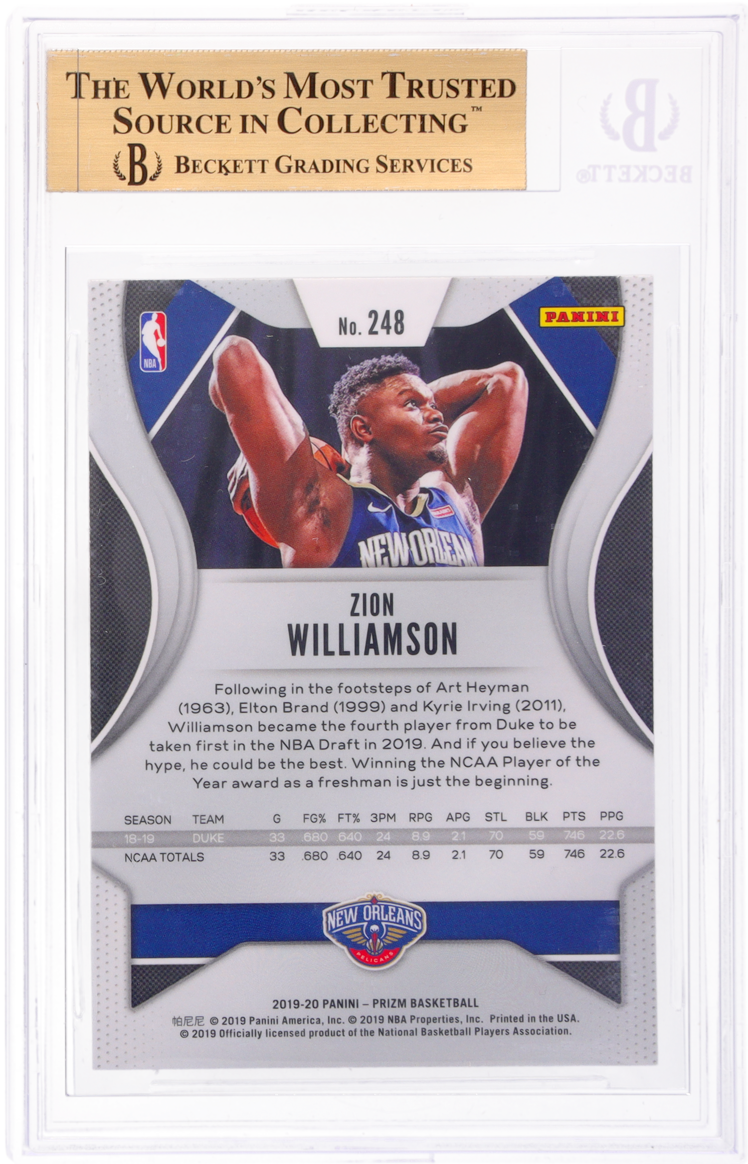 2019 Panini Prizm #248 Zion Williamson BGS 9