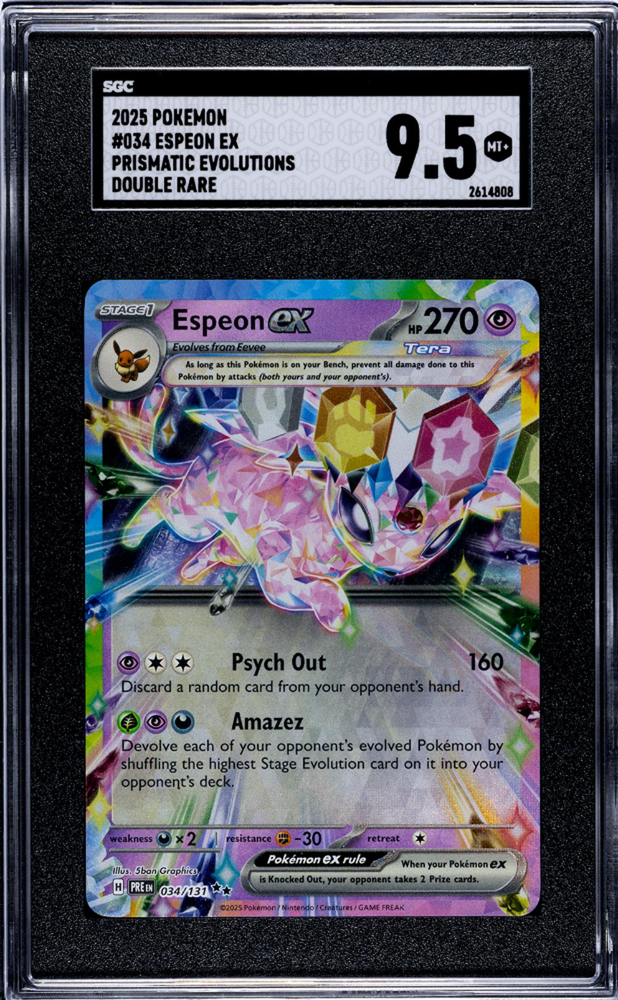 2025 Prismatic Evolutions #034/131 Espeon EX Double Rare SGC 9.5