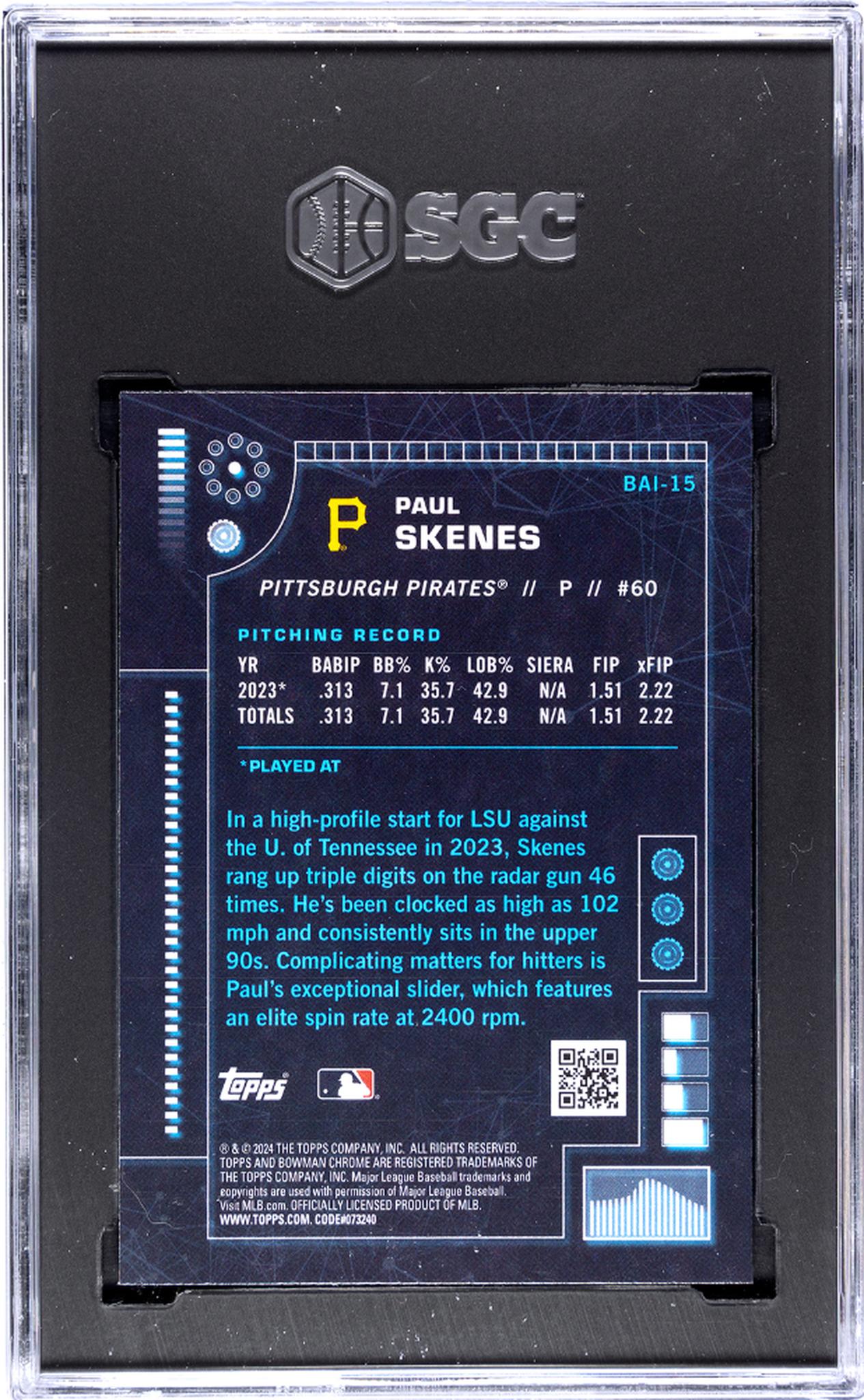 2024 Bowman #BAI-15 Paul Skenes A.I. SGC 10