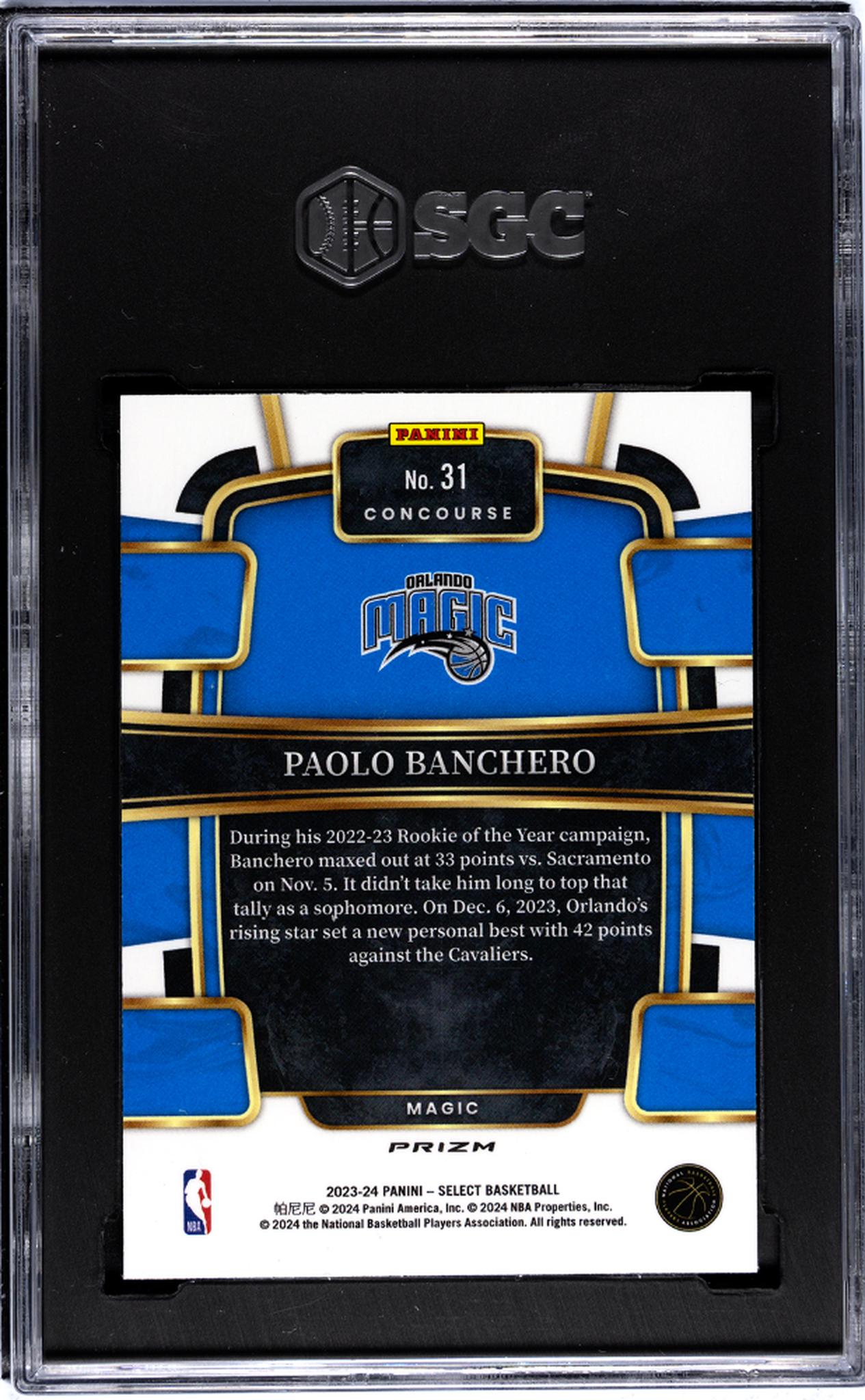 2023-24 Panini Select #31 Paolo Banchero Blue Prizm SGC 10