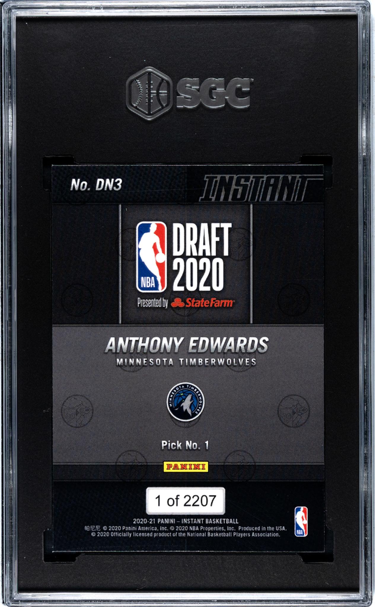 2020-21 Panini Instant Draft Night 2020 Anthony Edwards #DN3 RC /2207 SGC 9.5