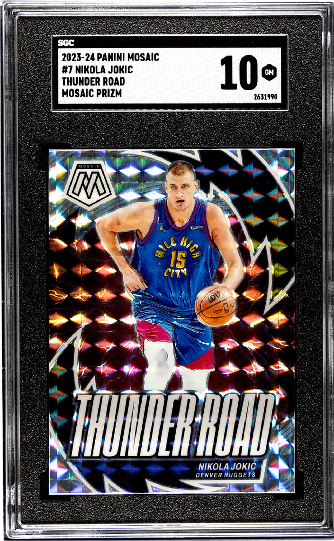 2023-24 Panini Mosaic #7 Nikola Jokic Thunder Road Mosaic Prizm SGC 10