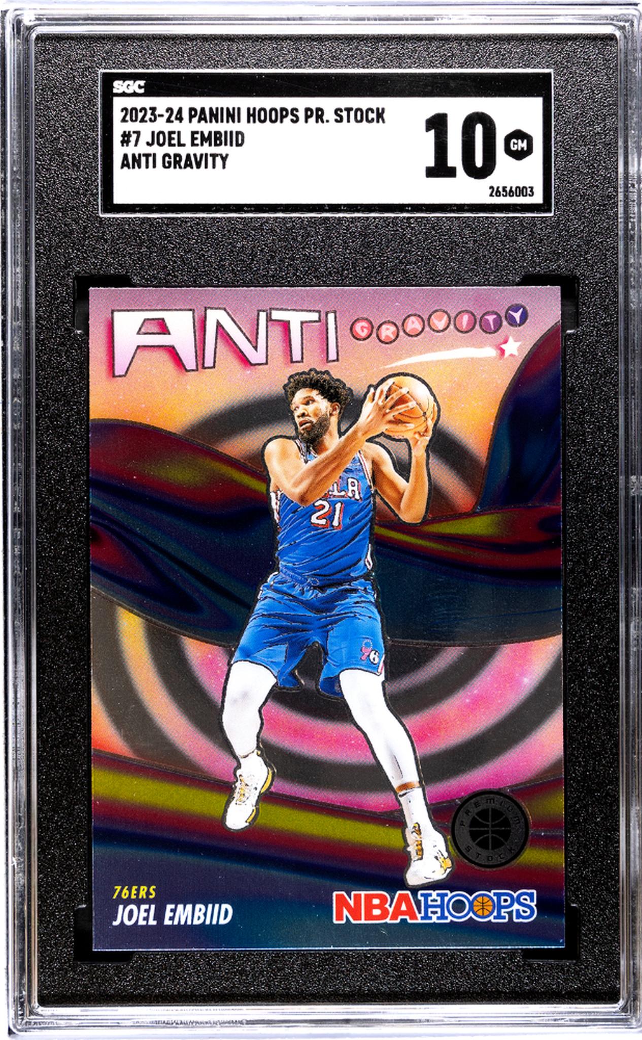 2023-24 Panini Hoops Premium Stock #7 Joel Embiid Anti Gravity SGC 10