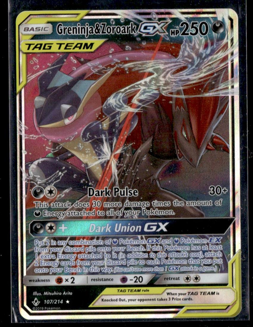 2019 Pokémon Sun & Moon Unbroken Bonds Tag Team Greninja & Zoroark #107/214 GX