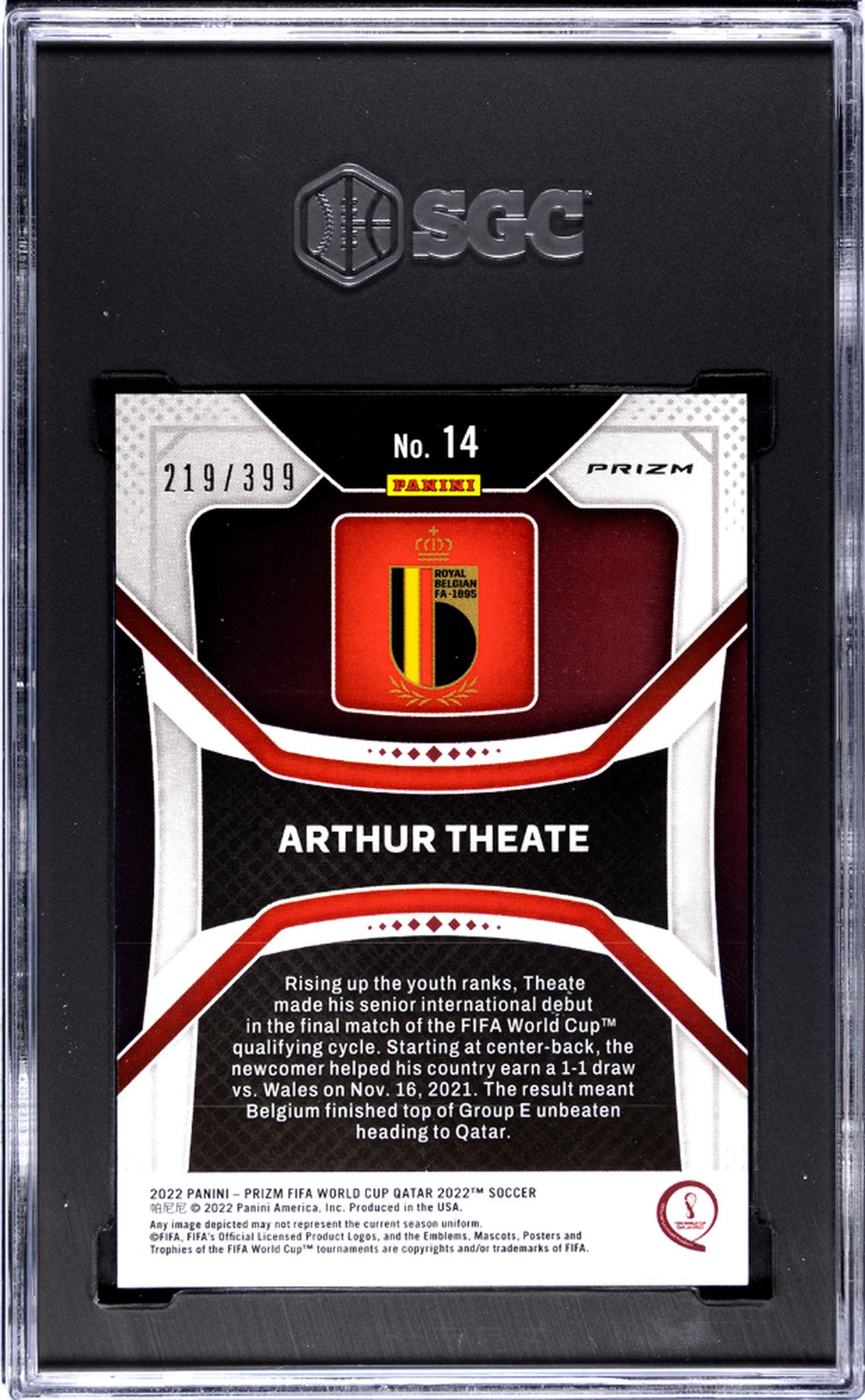 2022 Panini Prizm World Cup Red Prizm Arthur Theate #14 RC /399 SGC 9.5