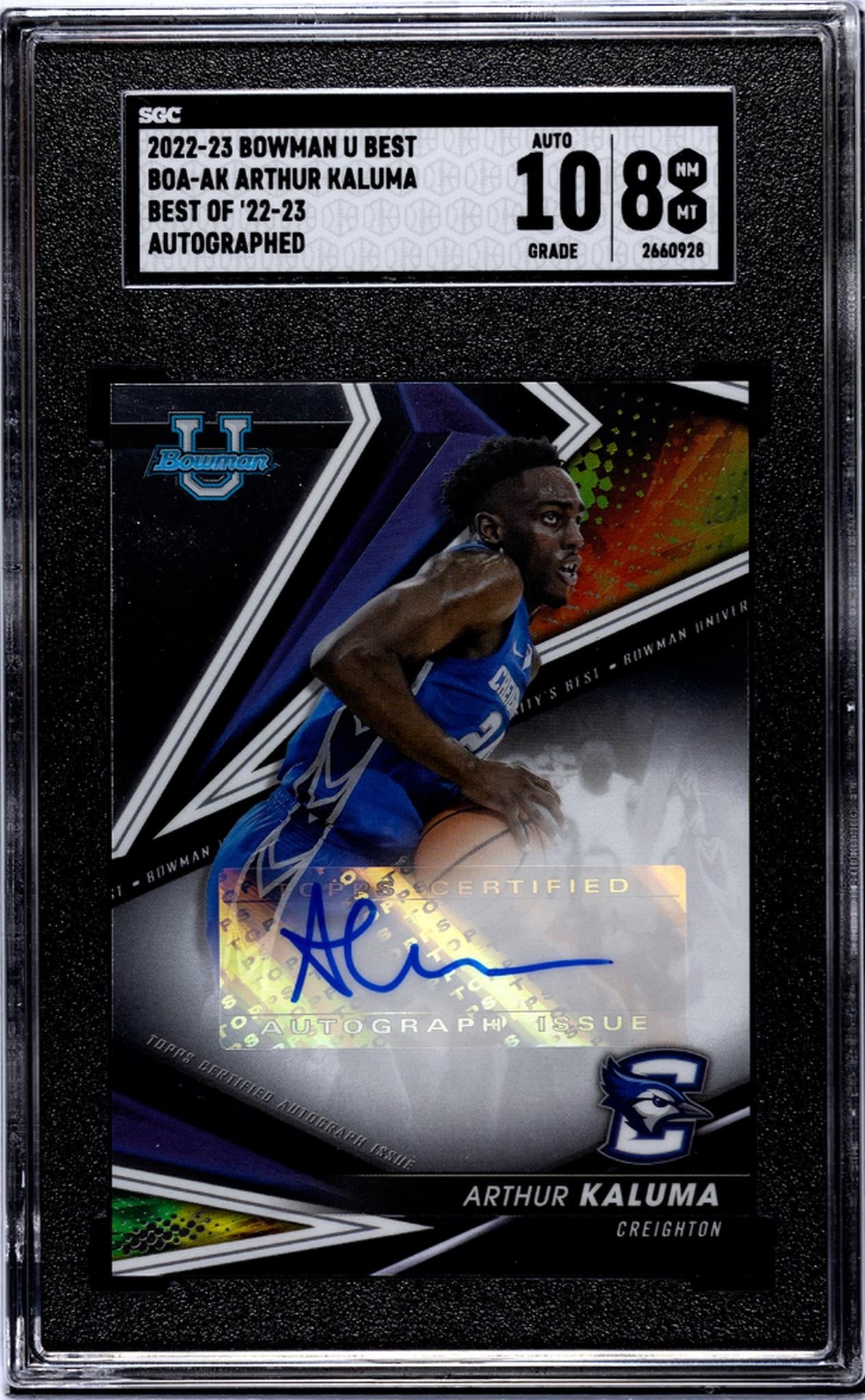 2022-23 Bowman University Best #BOA-AK Arthur Kaluma Best of '22-'23, Auto. SGC 8