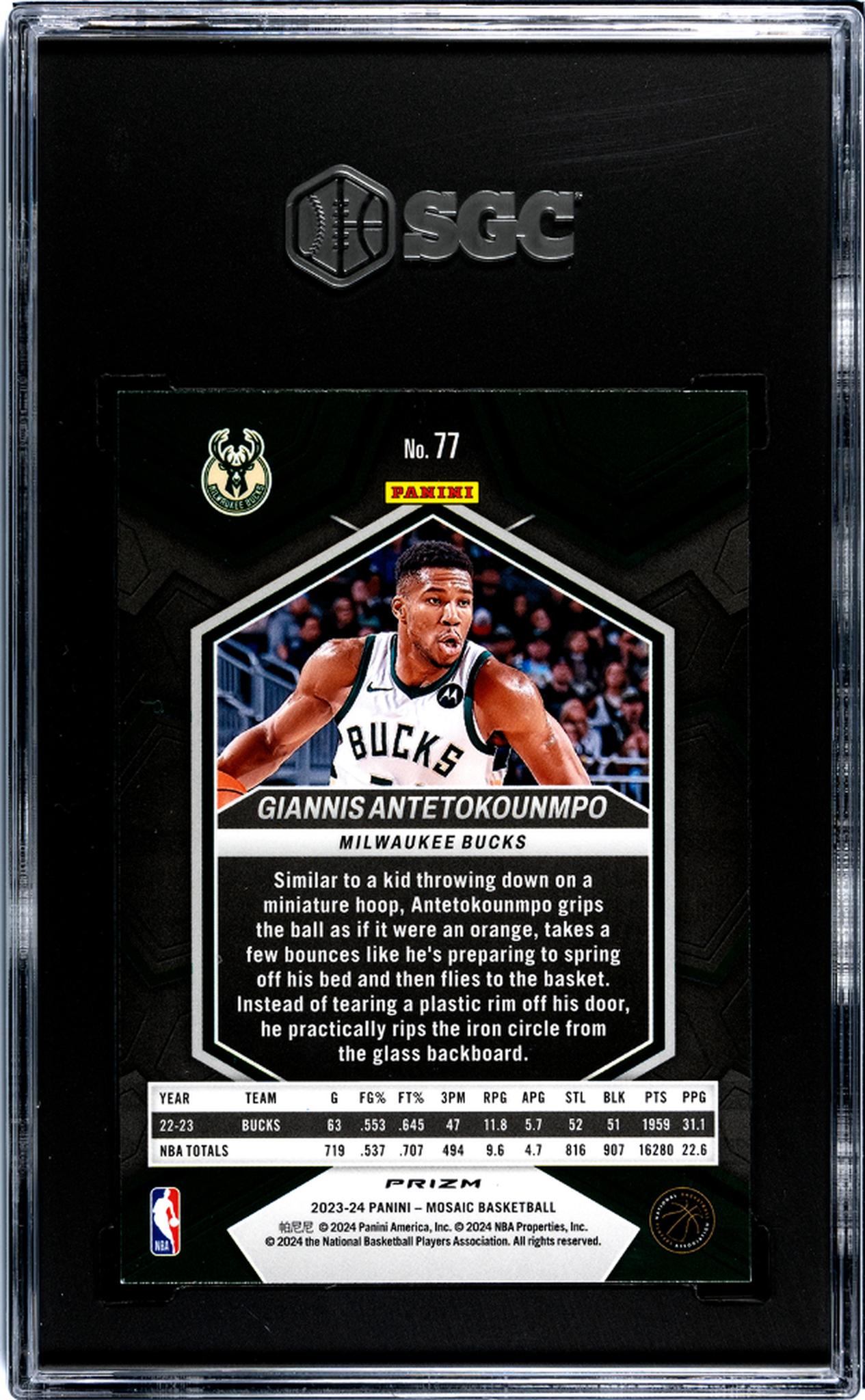 2023-24 Panini Mosaic #77 Giannis Antetokounmpo Green Prizm SGC 9