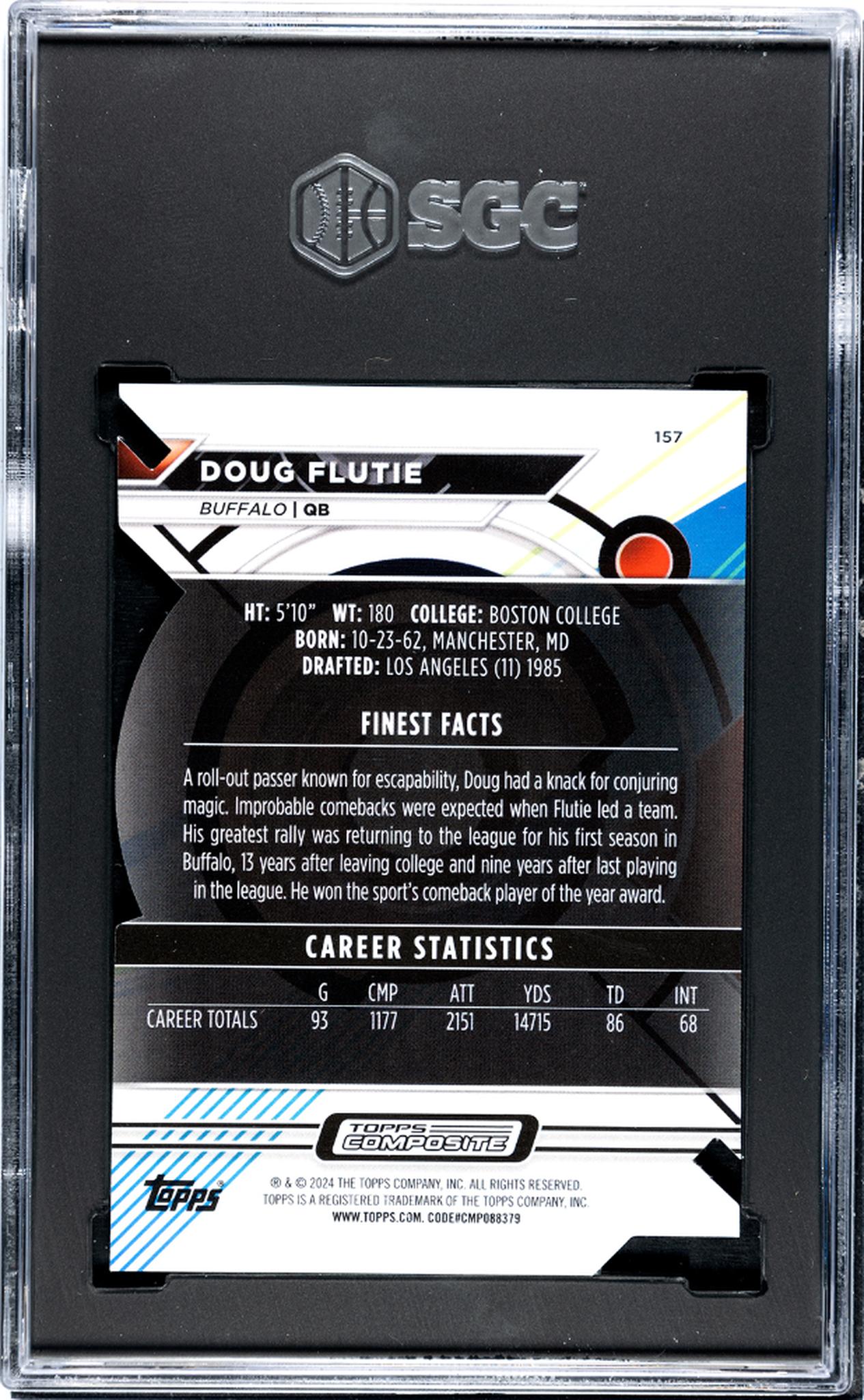 2023 Topps Finest #157 Doug Flutie Finest Die-Cut /74 SGC 9.5 MT Buffalo