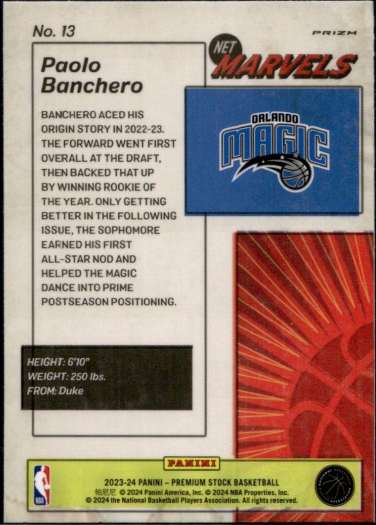 2023 Panini Prizm #13 Paolo Banchero Net Marvels Orlando Magic