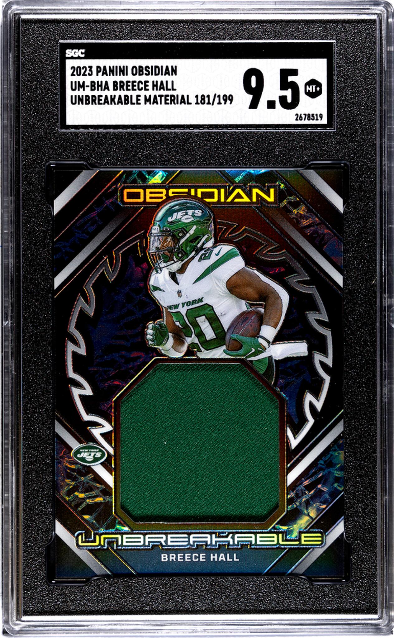 2023 Panini Obsidian #UM-BHA Breece Hall Unbreakable Mat. /199 SGC 9.5