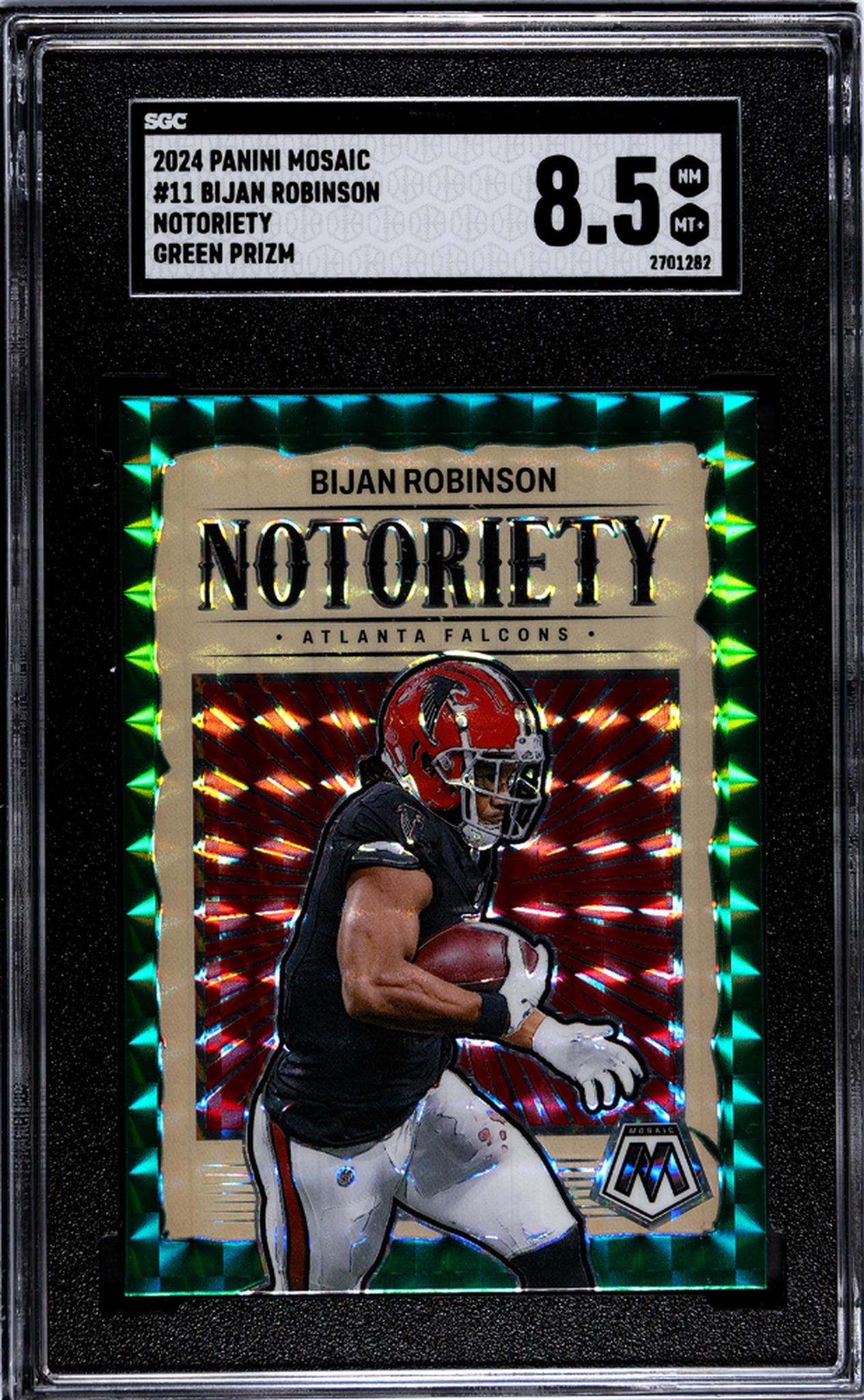 2024 Panini Mosaic #11 Bijan Robinson Notoriety Green Prizm SGC 8.5