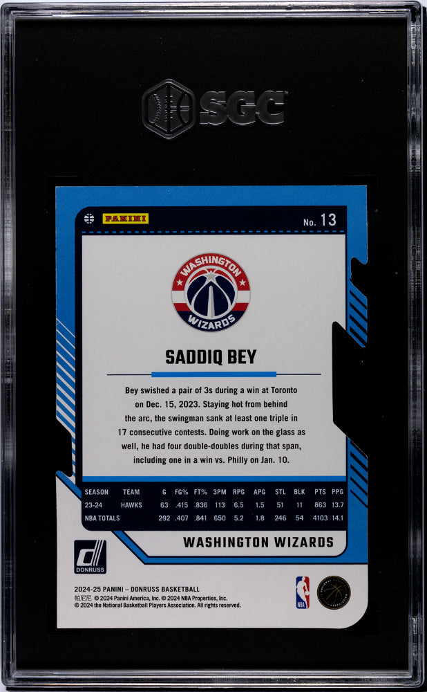 2024 Donruss #13 Saddiq Bey Silver Press Proof Die-Cut /75 SGC 9