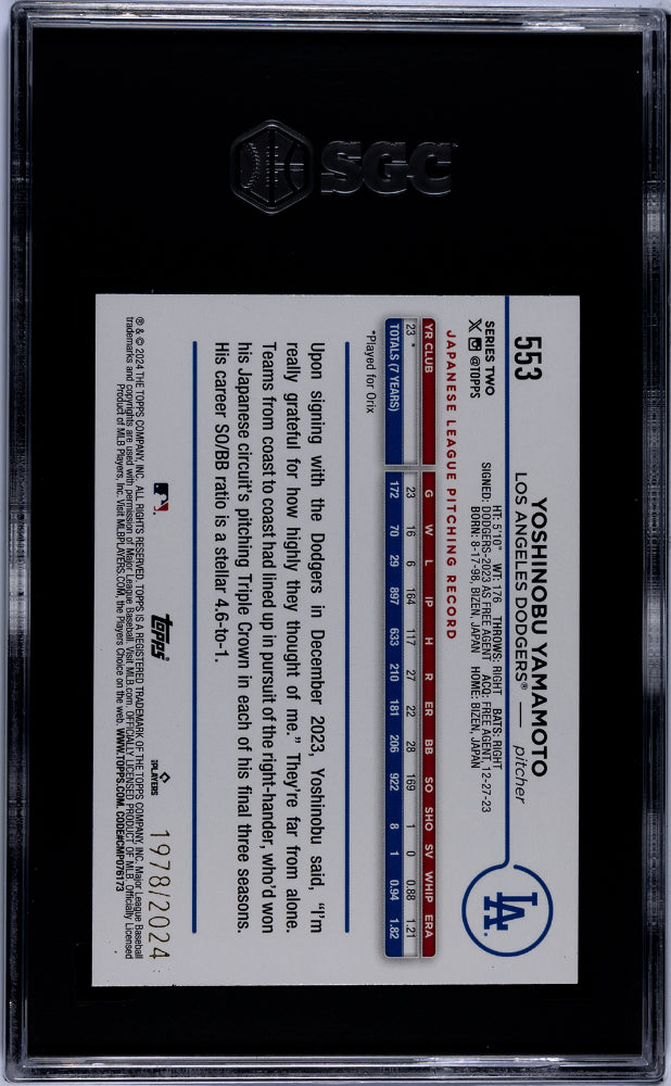 2024 Topps #553 Yoshinobu Yamamoto /2024 SGC 8.5