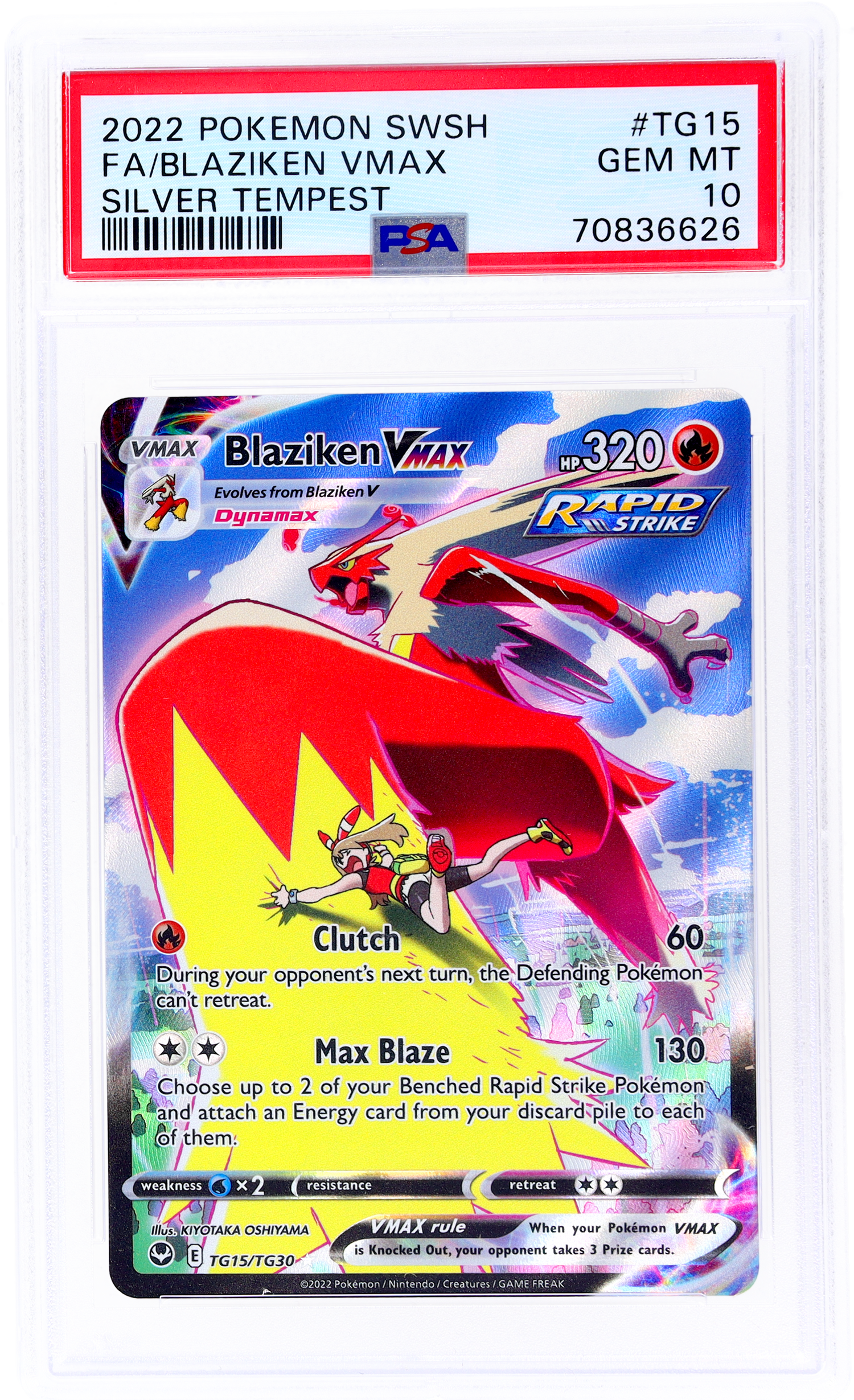 2022 Pokémon Sword & Shield Silver Tempest Blaziken #TG15/TG30 VMAX PSA 10