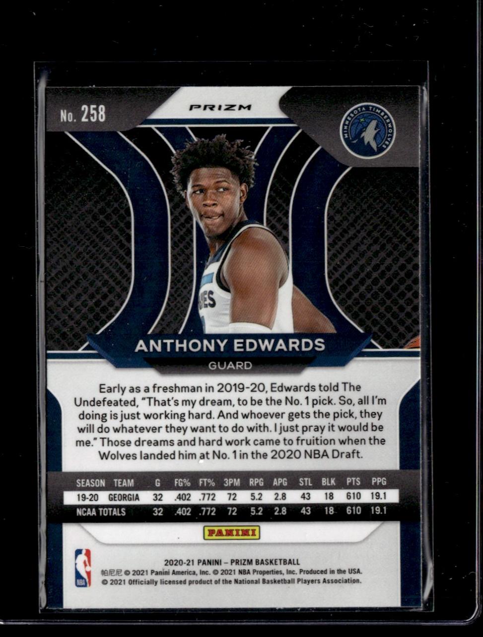 2020 Panini Prizm Anthony Edwards #258 RC