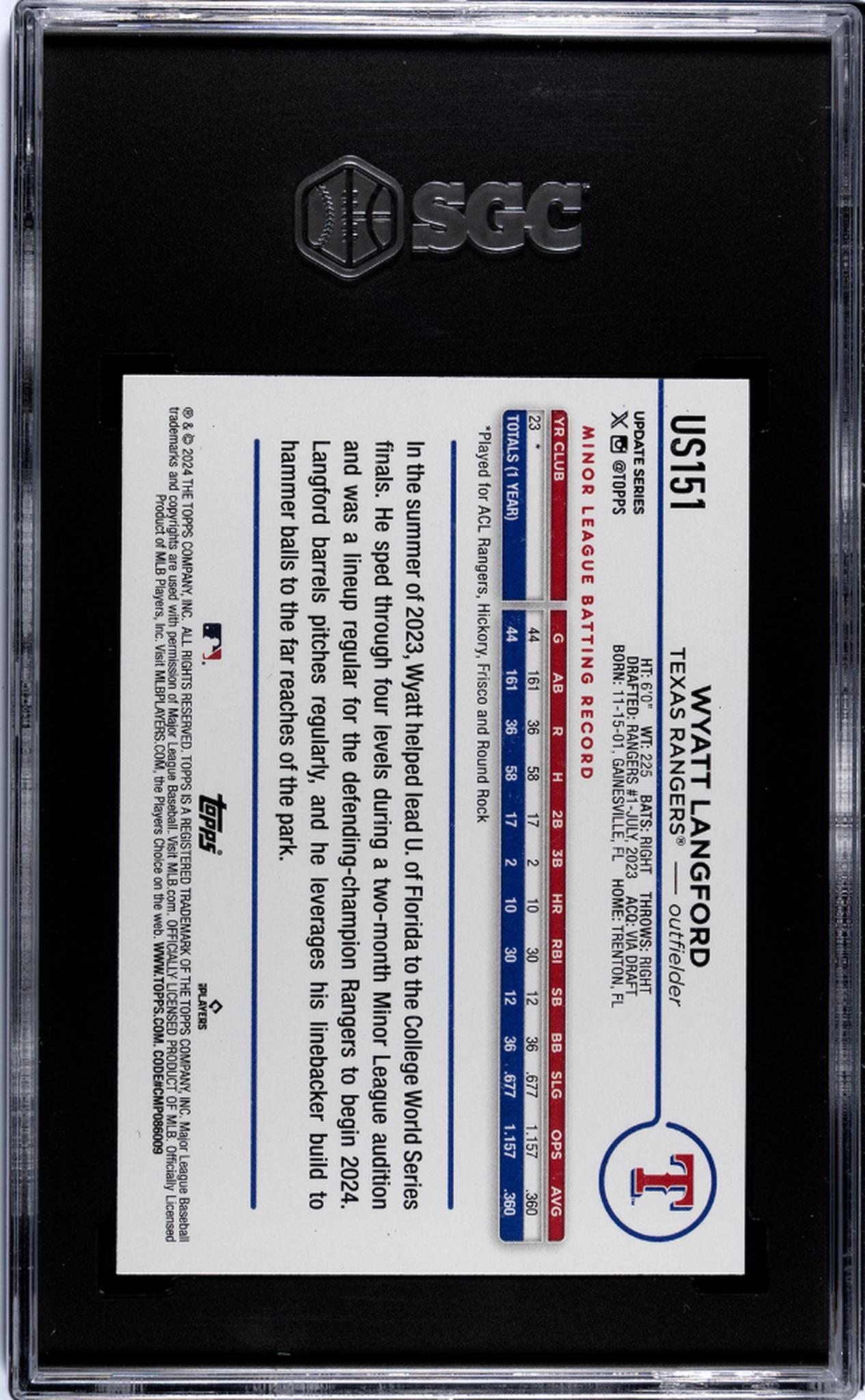 2024 Topps Update Wyatt Langford #US151 RC SGC 9