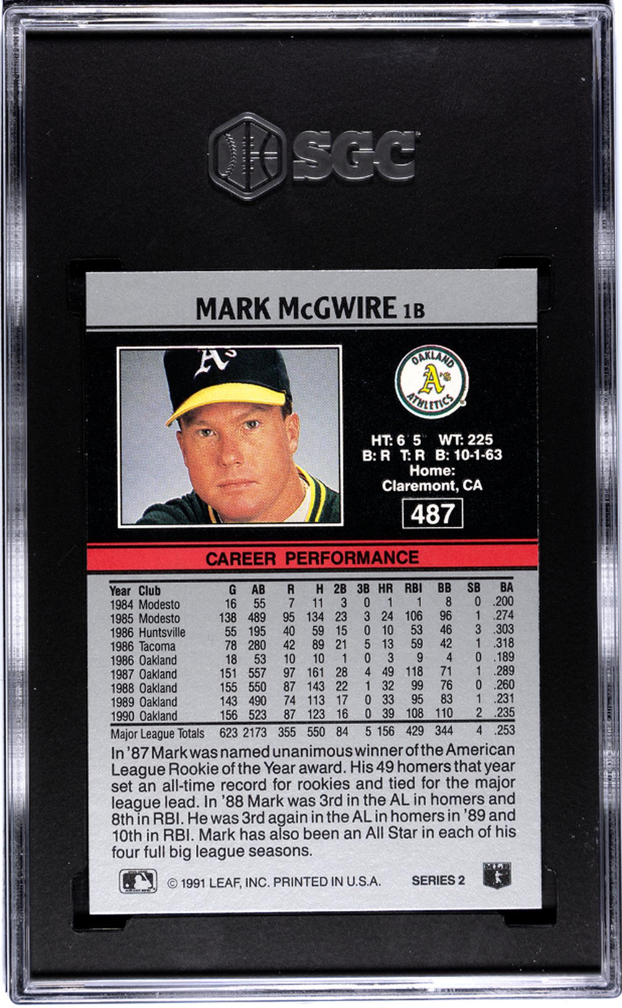 1991 Leaf Mark McGwire #487 SGC 9.5